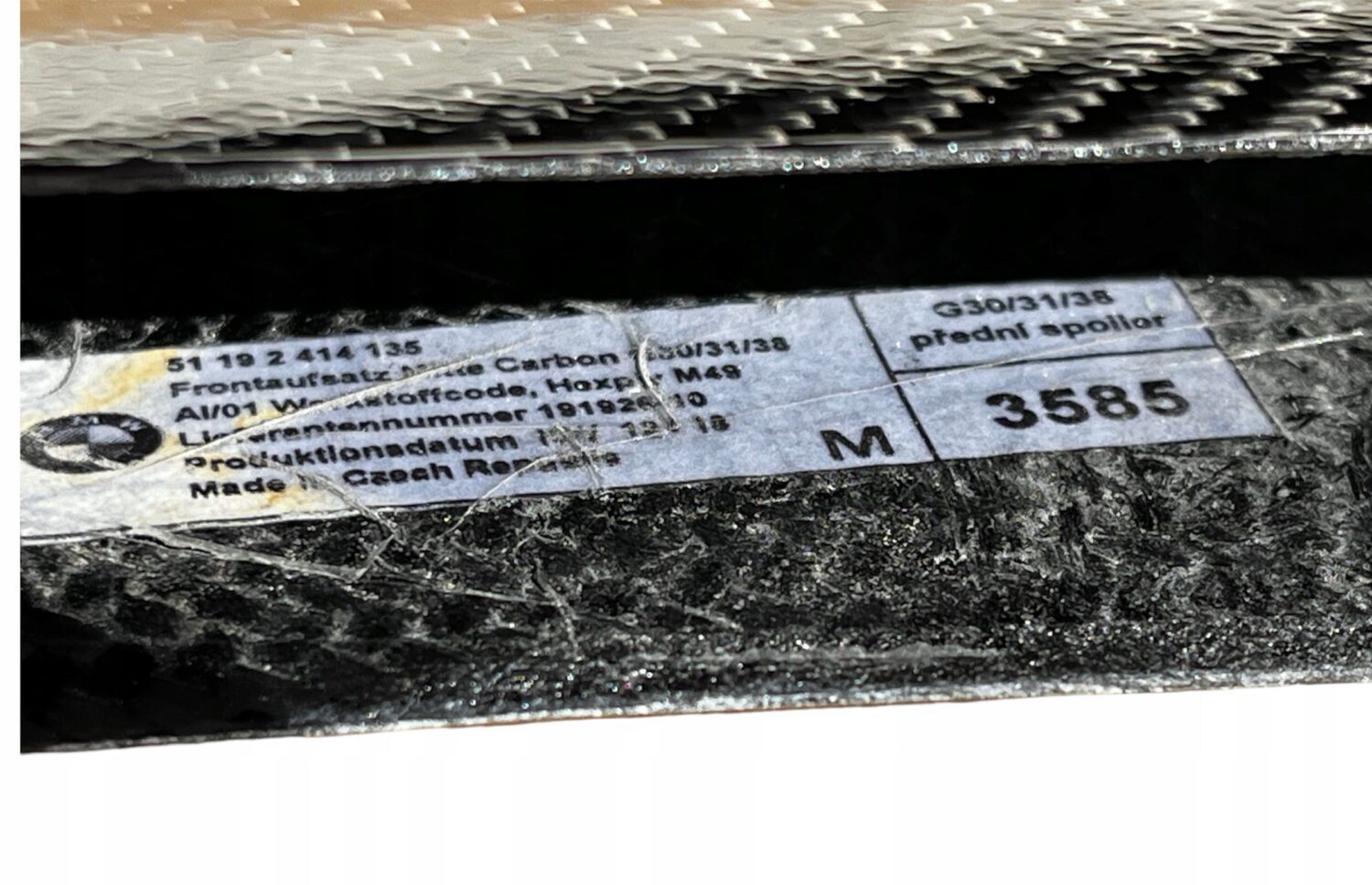 NOWA OE PRZEDNIA NAKŁADKA NA ZDERZAK SPOILER CARBON M-PERFORMANCE BMW 5 G30 G31 51192414135 2414135 NOWA OE PRZEDNIA NAKŁADKA NA ZDERZAK SPOILER CARBON M-PERFORMANCE BMW 5 G30 G31 51192414135 2414135 - obrazek 5